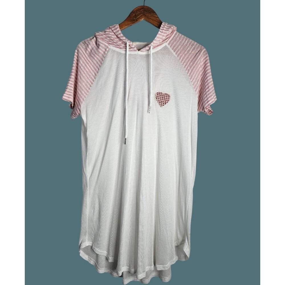 Pol Lightweight Striped T Shirt Tunic Hoodie Women Size Small